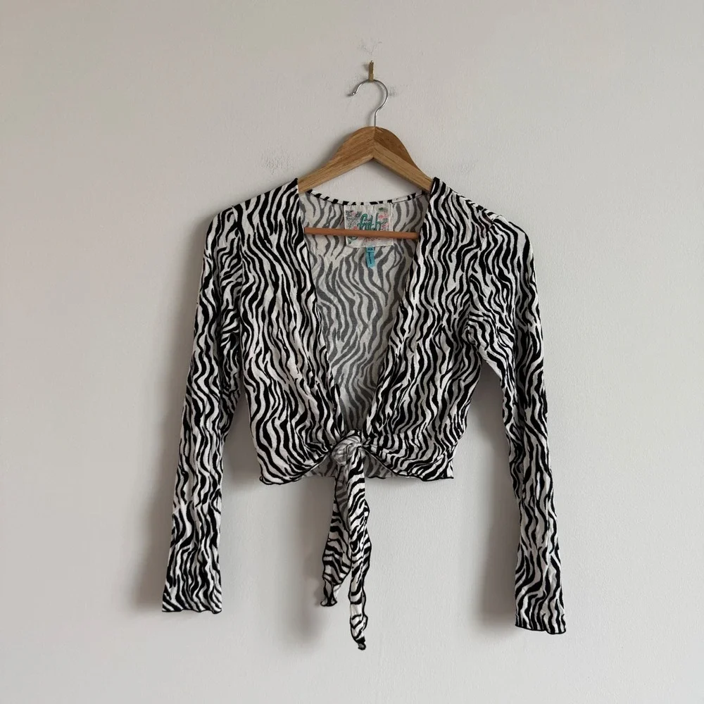 Vintage Y2K Faith‎ Zebra Print Tie Front Long Sleeve Shrug - Picture 2 of 8